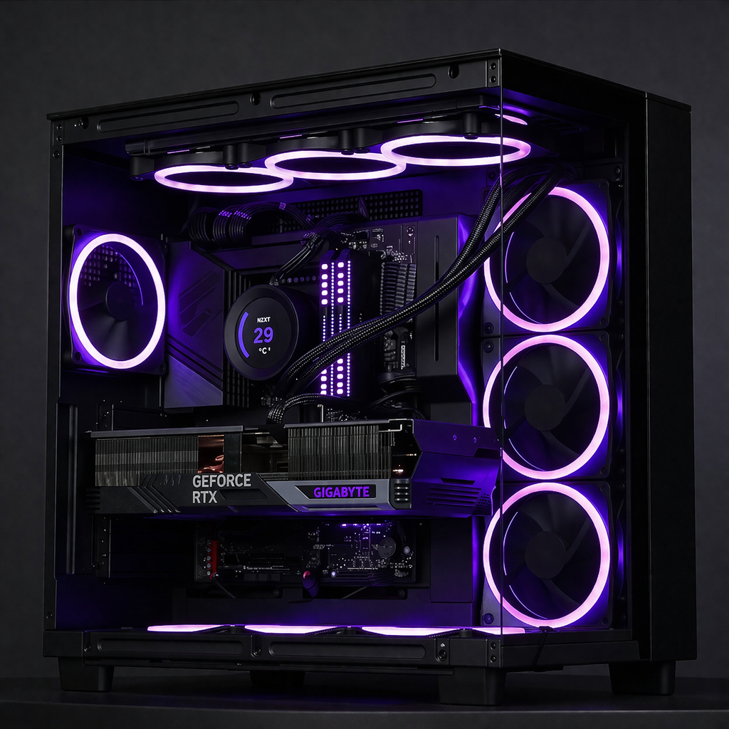 Игровой ПК с фиолетовой RGB-подсветкой